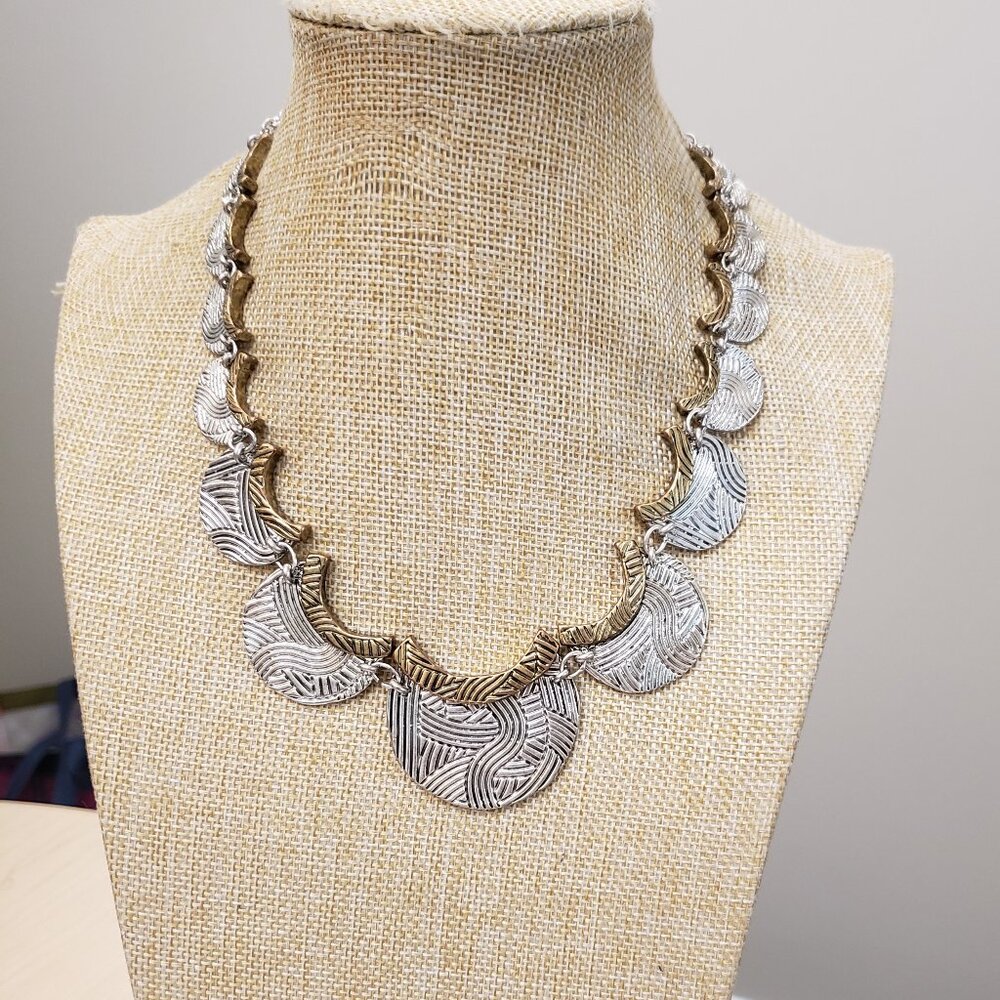 The Sak, NWT, Reversible necklace, silver gold tone metal half medallion